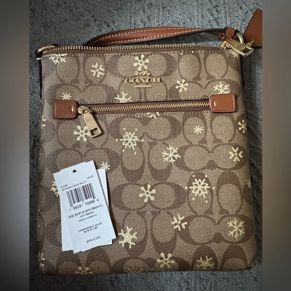 COACH Mini Rowan File Bag in Signature Canvas With Snowflake Print NWT $278 MSRP - Picture 4 of 8